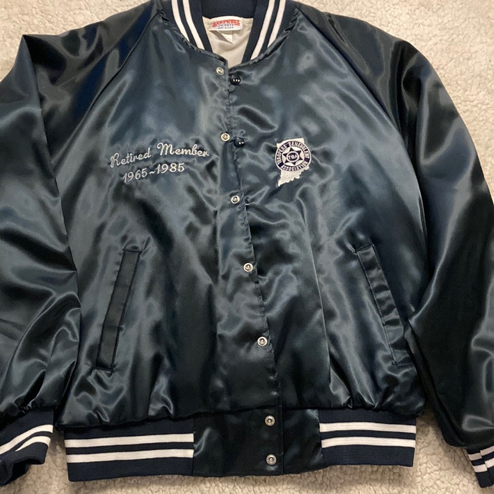 Vintage Hartwell Satin button up jacket Navy Blue 80’s/90’s